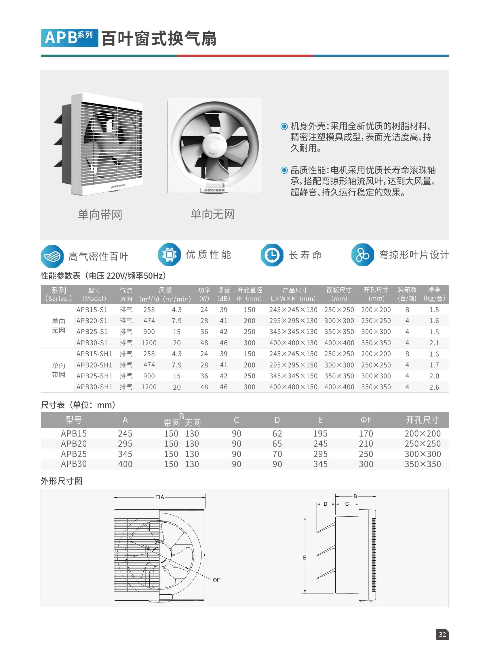 百叶窗式换气扇-单向无网